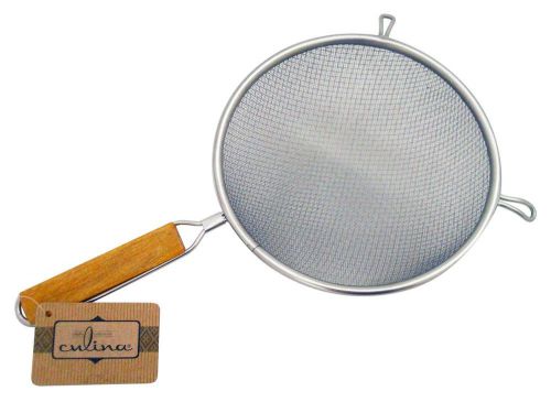 Culina 8&#034; Double Mesh Strainer, Stainless Steel, Wooden Handle