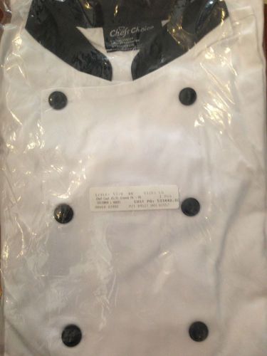LARGE Chef Coat White Long Sleeve Jacket Black Collar/ Button Cook Uniform NEW