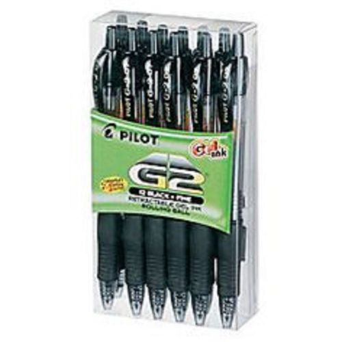 NEW Pilot G-2 Retractable Gel Pens, 0.7 mm, Fine Point, Black Ink, Pack of 12