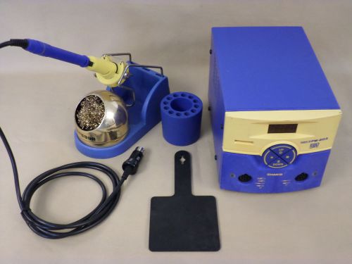Hakko fm-203 soldering system with control card, fm2027 iron, tip, holder &amp; pad for sale