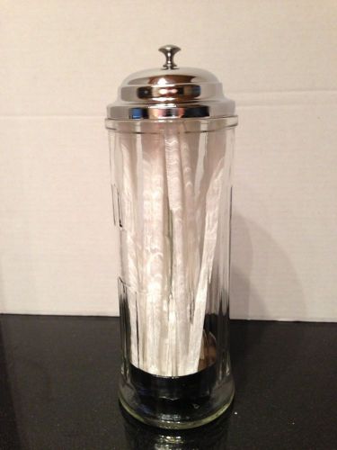 Vintage retro 50&#039;s diner tabletop style thick glass &amp; chrome straw dispenser for sale