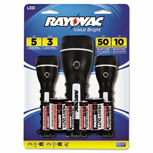 Rayovac Value Bright LED Flashlights, Black, 3 per pack (RAYBRSLED3PKB)
