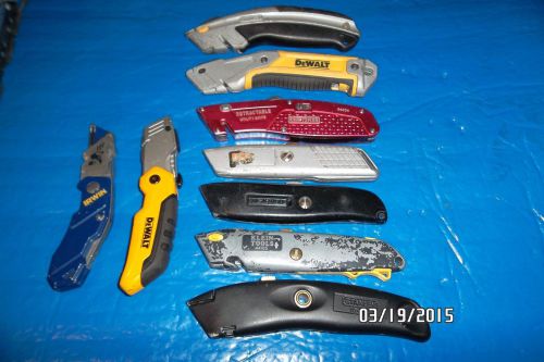 Big utility knife lot--9 pc,,dewalt,craftsman,klein,irwin,stanley for sale