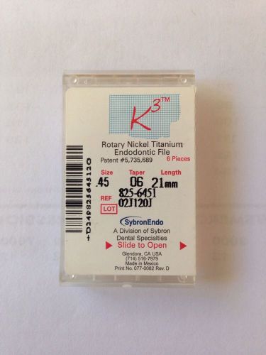 SYBRON K3 ENDO ROTARY FILES 21MM TAPER 06 SIZE .45 FREE SHIPPING
