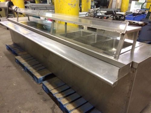 13.5&#039; long stainless steel serving counter w/ warming pans and tray slots buffet for sale