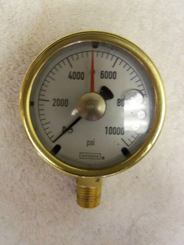 NOSHOK 10,000 PSI Liquid Gauge with Red Line- Brass Body, 2&#034; Face- XLNT USED ++
