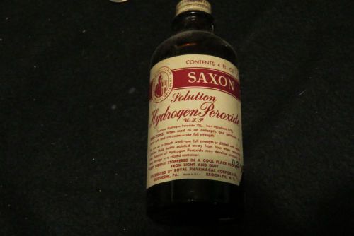 collectible Saxon Solution Hydrogen Peroxide 4fl oz glass bottle