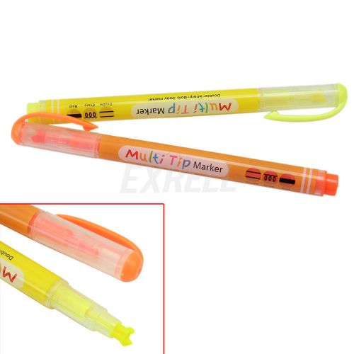 2 Pcs 3 Way School Highlighter Fluorescent Mark Marker Writing Pen Stationery