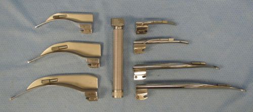 Welch Allyn Laryngoscope Handle and 7 Assorted Size Rusch  Blades