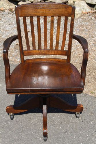 Antique Vintage Wood Tilting Swivel Bankers Desk Office Chair #1