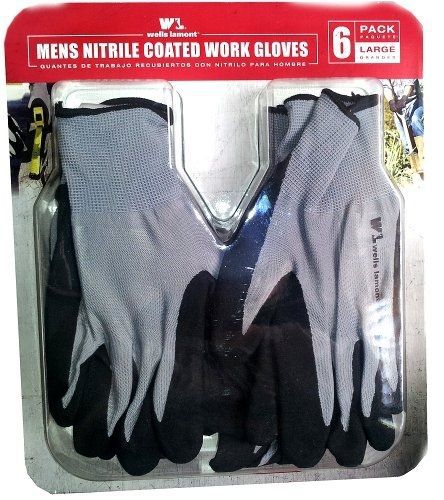 Wells Lamont Mens Nitrile Coated Work Gloves 6 Pair - Large