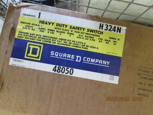 Square D H324N 3 Pole 4W 200 Amp 240V Heavy Duty Fusible Disconnect Switch