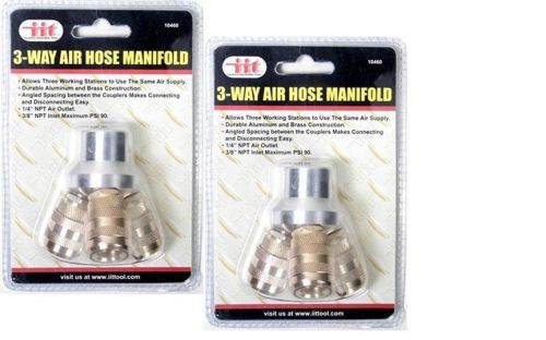 2 pack 3 way air hose manifold quick connect brass couplers 1/4&#034; npt qty 2 10460 for sale