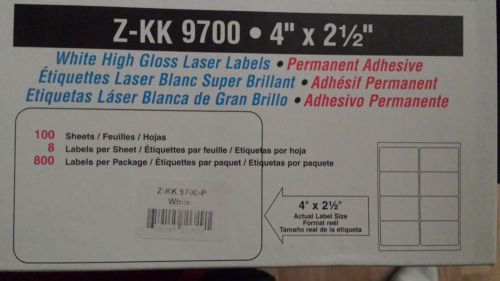 WHITE LABELS 100 SHEETS X 8 PER PAGE = 800 LABELS SIZE 4&#034; X 2.5&#034; (HIGH GLOSS)