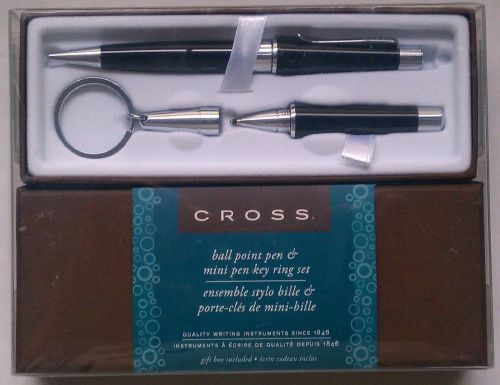 Set of CROSS ball point pen and mini pen key chain lacquer black Beverly NIB