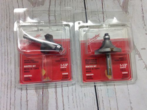 2 milwaukee router bits 1-1/2&amp;1-1/4 beading round over carbide industrial for sale