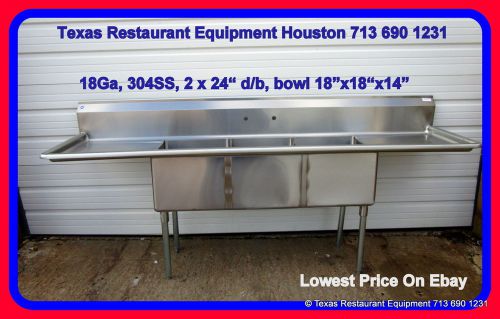 New  STAINLESS STEEL 3 Compartment Sink, Bowl 18x18x14, 24&#034; d/b, Houston, Texas