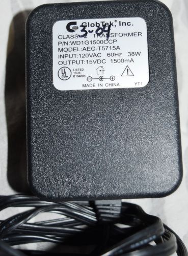 GlobTek AC Adapter Model AEC-T5715A 15VDC 1500mA output p/n WD1G1500