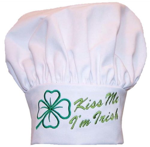 Kiss Me I&#039;m Irish Chef Hat Shamrock 4-Leaf Clover St Patrick&#039;s Day Get White Now