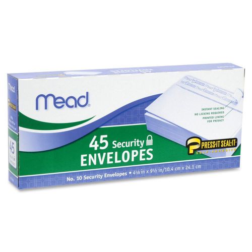 Mead #10 Envelopes Security Press-it Seal-it 4-1/8 X 9-1/2 Inches White 45/Bo...
