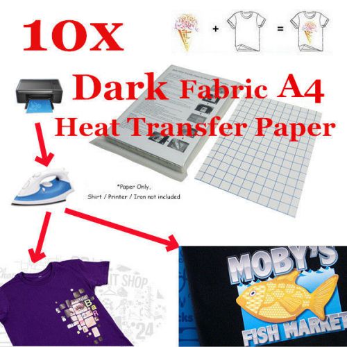 New T-Shirt Inkjet Iron-On Heat Transfer Paper, For Dark Fabric, A4 -10 Sheet