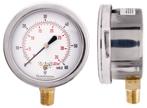 Low pressure capsule gauge (stainless steel) - 2 1/2&#034; face 1/4&#034; npt - 10psi for sale