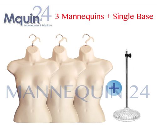 LOT of 3 FLESH FEMALE MANNEQUINS +1 METAL STAND +3 HANGERS FEMALE TORSO FORMS