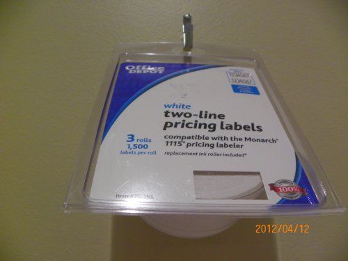 Office Depot White Two-line Pricing Label, 3 Rolls 1,500 Labels Per Roll