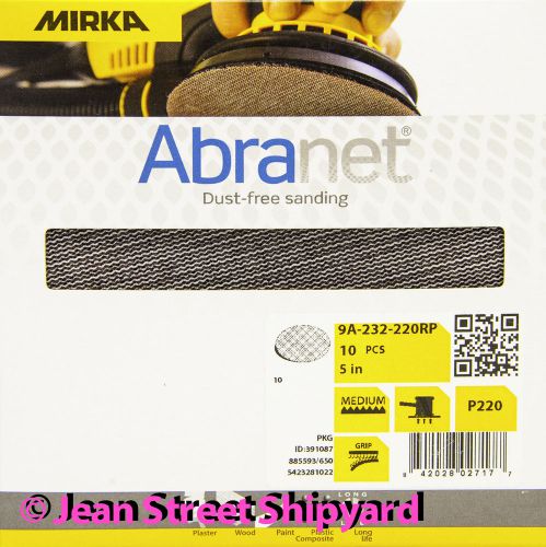 10 Pk Mirka Abranet 5 in Grip Mesh Dust Free Sanding Disc 9A-232-220RP 220 Grit
