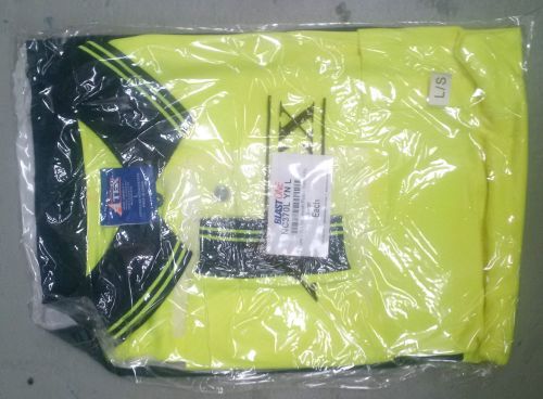 High Viz 2 Tone Long Sleeve Micromesh Polo Shirt - Yellow / Blue Navy Large