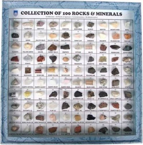 100 Rocks &amp; Minerals Collection in Paper Mounted Showcase easy to use