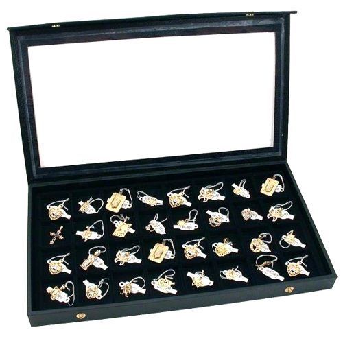 Jewelry Box Holder Tray 32 Earring Display Case Organizer Storage Black Clear