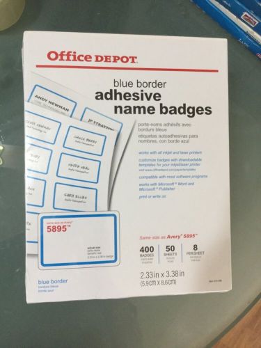 Office Depot Avery 5896 Name Badge Labels 2 1/3 x 3 3/8 Blue Border, Pack Of 400