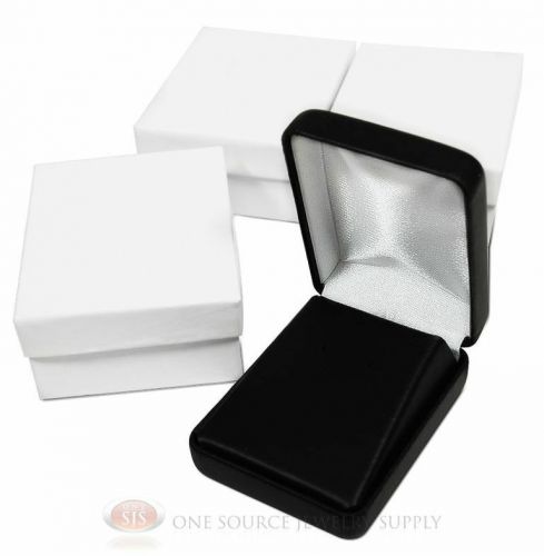 3 Piece Earring Pendant Black Leather Jewelry Gift Boxes 2 1/4&#034;W x 3&#034;D x 1 1/4&#034;H