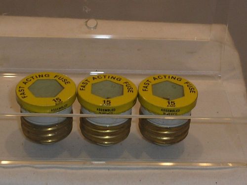 Generic fast acting 15 amp screw in edison base fuses lot of 3 for sale