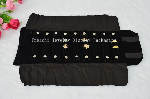 Jewelry Storage Supply Black Velvet Travel Roll Case for Rings Stand TC-17141203