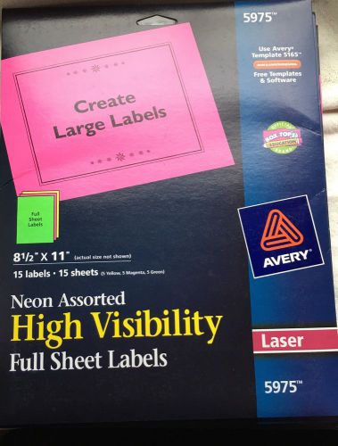 Avery High Visibility Rectangle Laser Labels, 8 1/2 x 11, Assorted Neons