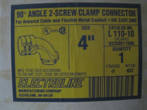 ELECTROLINE L110-10 4&#034; 90° ANGLE 2-SCREW FLEX/ARMORED CABLE CLAMP CONNECTOR