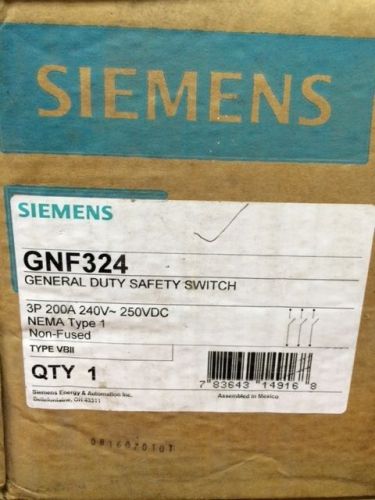 Siemens GNF324 200 Amp, 240 Volt, 3 Pole, Non-Fused Disconnect NEW