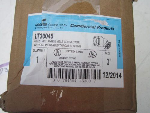 CROUSE-HINDS 45 DEG ANGLE MALE CONNECTOR 3&#034; W/O INS.THROAT BUSHING # LT30045 NEW