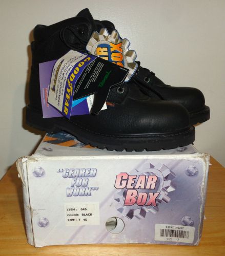 New &#034;gear box-item # 645 black leather work boots, size 7 4e&#034; nice! for sale