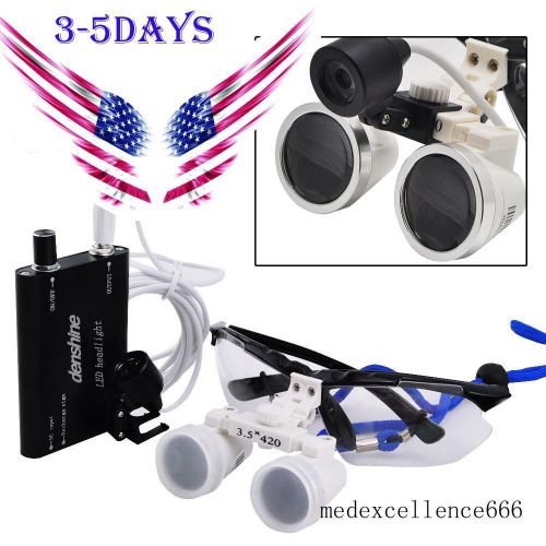 USA STOCK ! Dental l Medical Binocular Loupes 3.5X 420mm Glass +LED Head Light