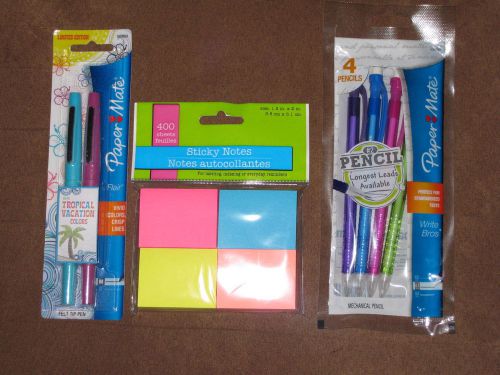 Paper mate pens, pencils &amp; 400 mulit-color sticky notes
