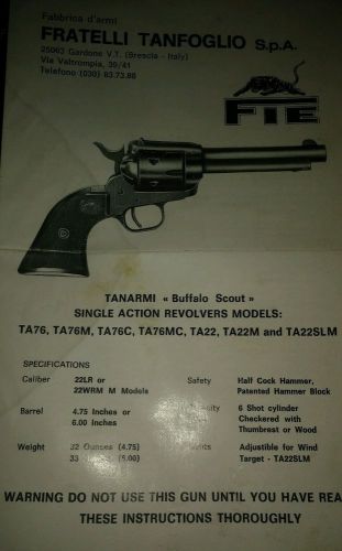 Fratelli tanfoglio, &#034;buffalo scout&#034; revolver gun instruction and parts manual for sale