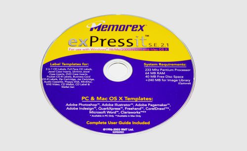 Memorex exPressit S.E. 2.1 Software CD-ROM Label Templates for PC &amp; MAC OS X