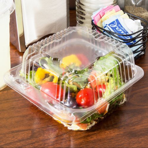 Duralock pxt-505 5&#034; x 5&#034; x 3&#034; clear hinged lid plastic container 500 pack for sale