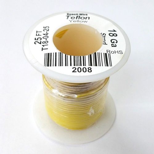 New 18awg yellow teflon insulated stranded 600 volt hook-up wire 25 foot roll for sale