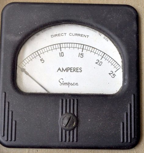Simpson Panel Meter Model 27 DC Amperes 0-25 Amps 3-1/2&#034;