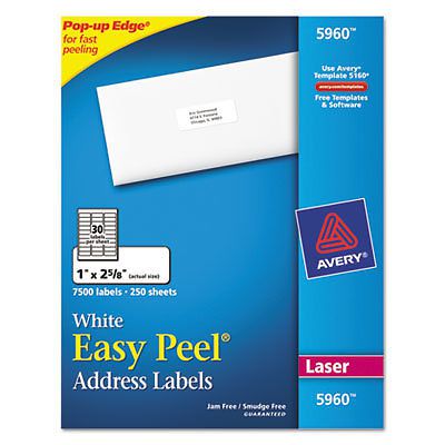 Easy Peel Laser Address Labels, 1 x 2 5/8, White, 7500/Box 5960