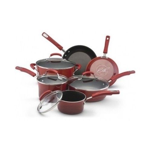 Nonstick Pots AND Pans RED 10 PIECE Cookware Set Oven Safe with Glass Lids New
